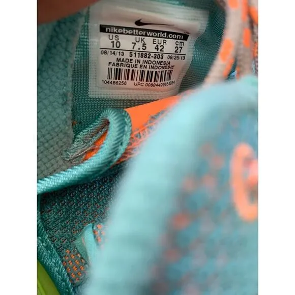 Nike Roshe Run Diffused Jade Blue Orange Running Shoes 511882-303 Women Size 10